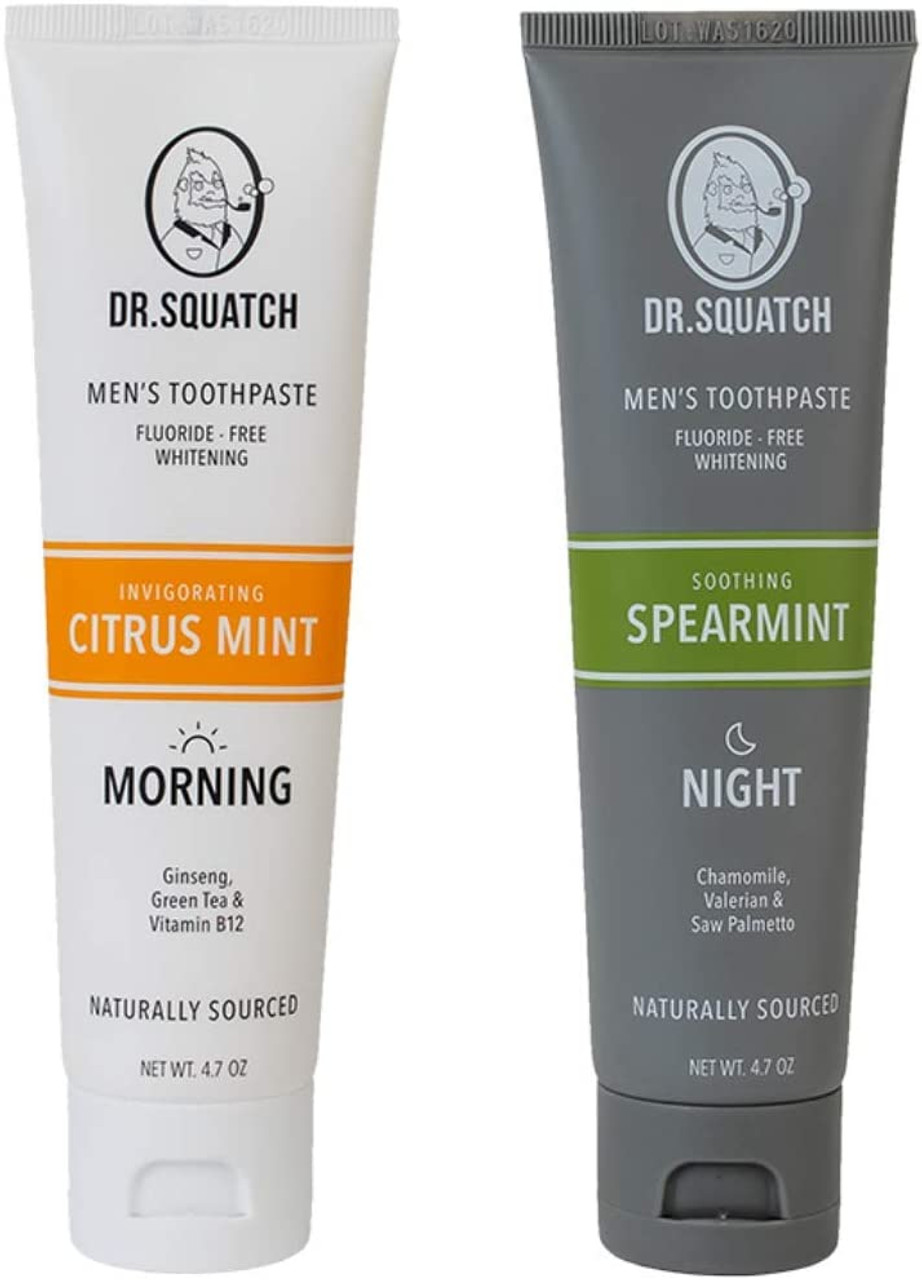 Dr. Squatch Teeth Whitening Toothpaste Kit - Day and Night Flouride Free  Natural Toothpaste (1 Citrus Mint + 1 Sooth Spearmint Tooth Paste) 4.7 oz