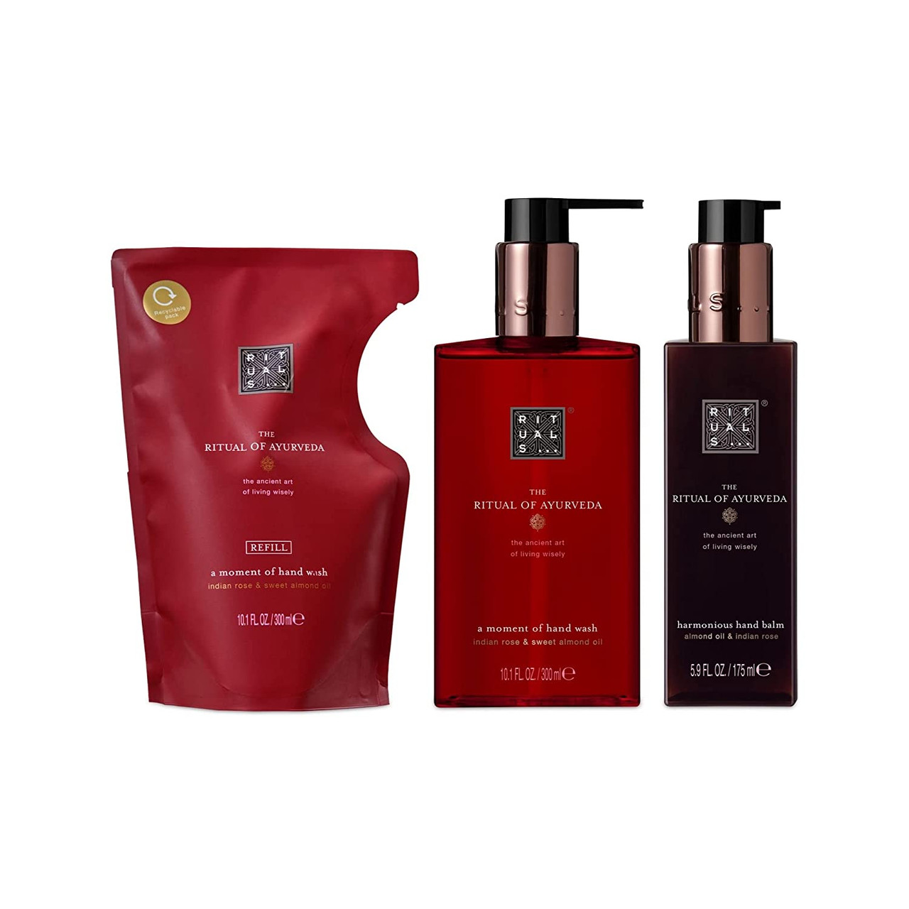 RITUALS Ayurveda Softening & Moisturizing Hand Care Set - Hand Lotion, Hand Wash & Hand Wash Refill - Indian Rose & Sweet Almond Oil