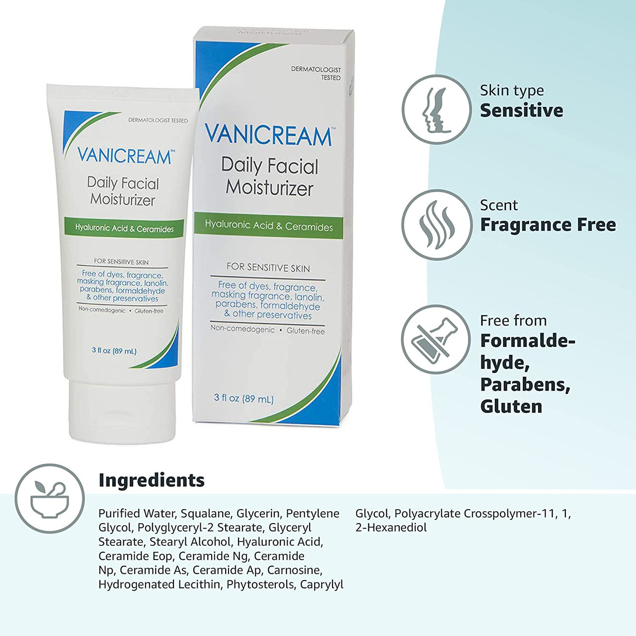 Vanicream Facial Moisturizer With Hyaluronic Acid For Sensitive