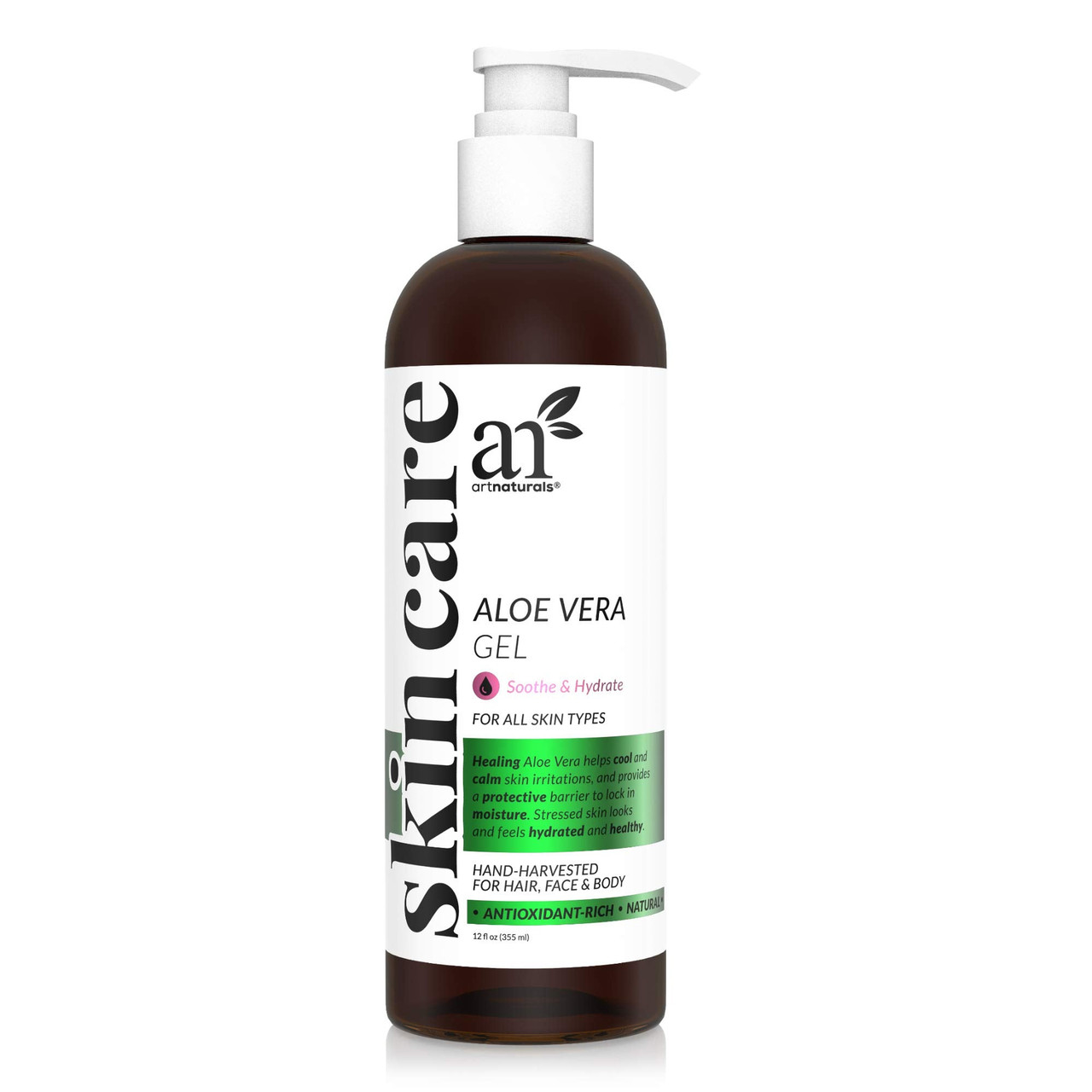ArtNaturals Aloe Vera Gel for Face, Hair & Body - 100% Pure Natural & Cold  Pressed 12 Oz - For Sun Burn, Eczema, Bug or Insect Bites, Dry Damaged Aged  Skin, Razor Bumps and Acne