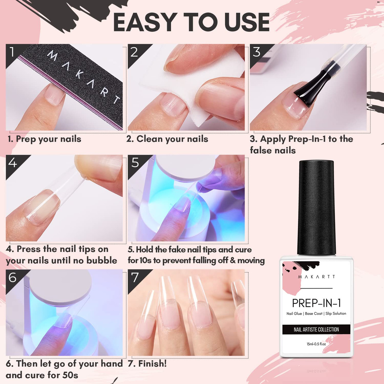 Amazon.com: Gellen Nail Tips And Glue Gel Kit, Acrylic Nail Kit With 504Pcs  Short Square Fake Nails, U V LED Nail Lamp, 3 In 1 Nail Glue Gel, Nail Art  Tools Press