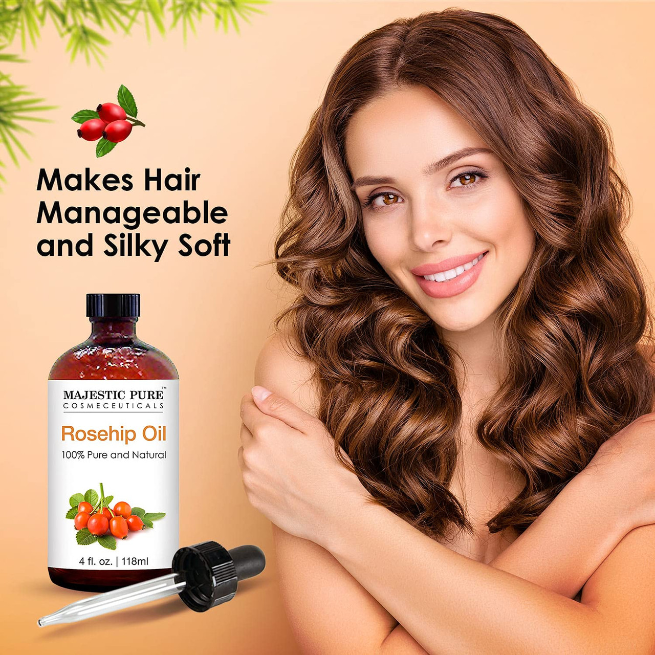 MAJESTIC PURE Rosehip Oil for Face, Nails, Hair and Skin, Pure & Natural,  Cold Pressed Premium