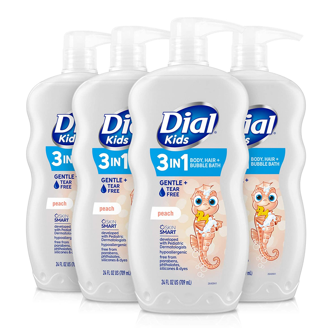 Dial Kids 3-in-1 Body Hair Bubble Bath, Peach, 24 fl oz (Pack of 4)