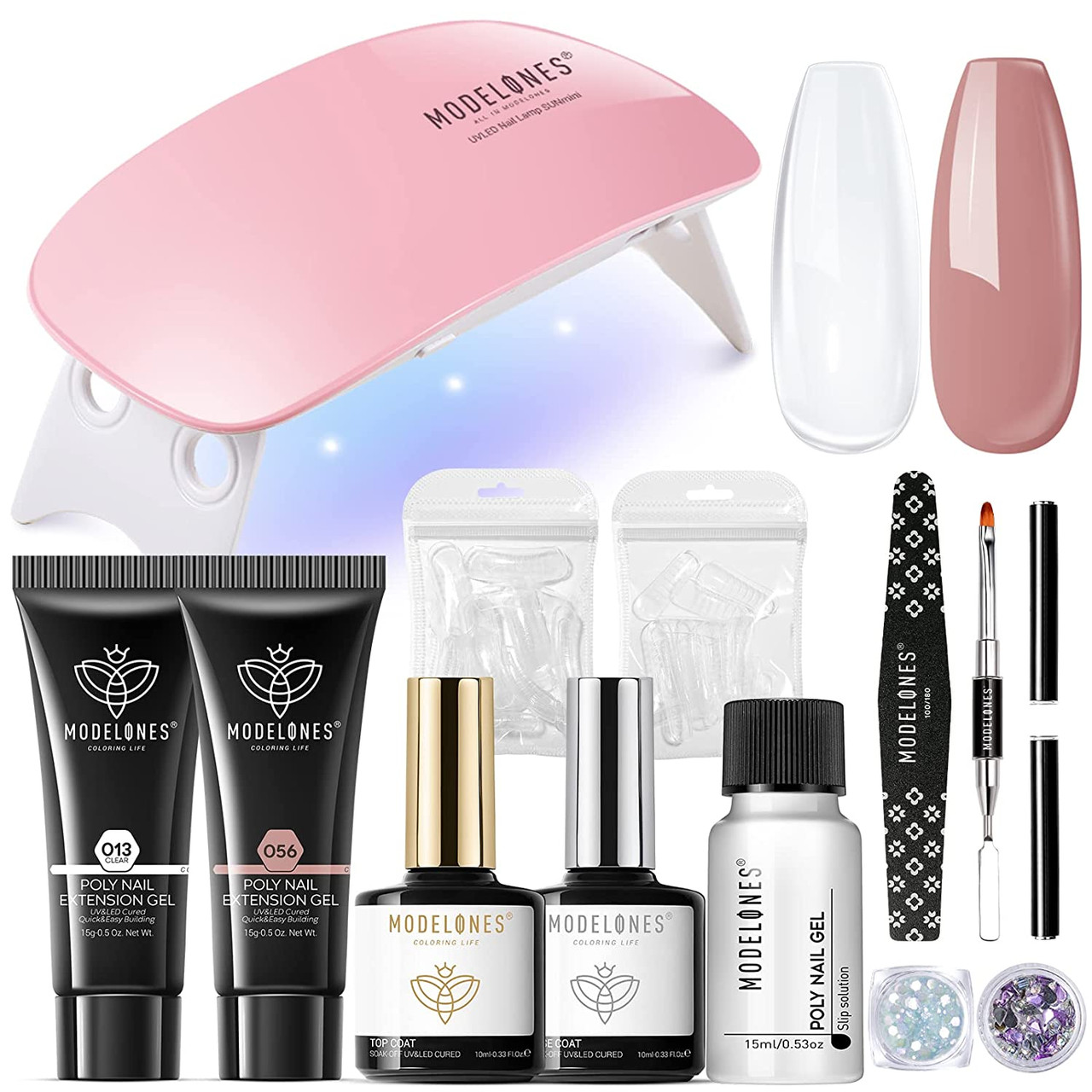 Poly Extension Gel Nail Care Kit, 20pcs/Set Nail Extension Kit, Poly Gel  With Mini Nail Lamp Nail Polish Remover Drill Machine, Gel Polish Light,  Extend Gel, Quick-Drying Top Coat, Nail Form, Nail