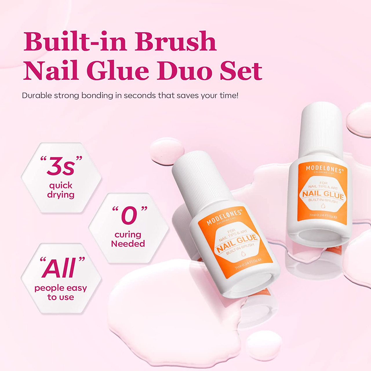 Modelones Nail Glue for Acylic Nails Brush On Nail Glue for Press