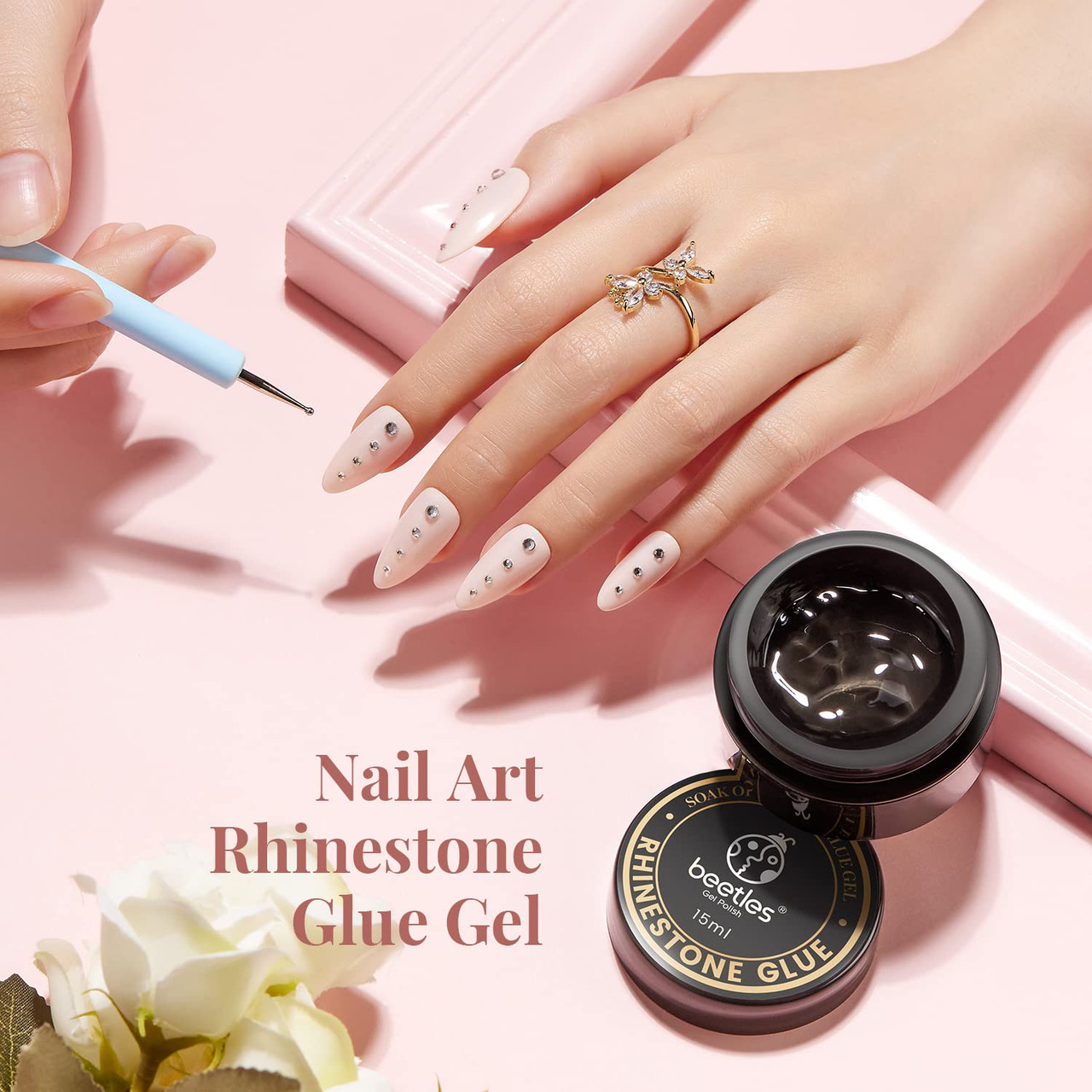 Nail Rhinestone Glue Gel with Brush Pen Set, 38ml Clear Super Strong  Adhesive for Nail Decorations