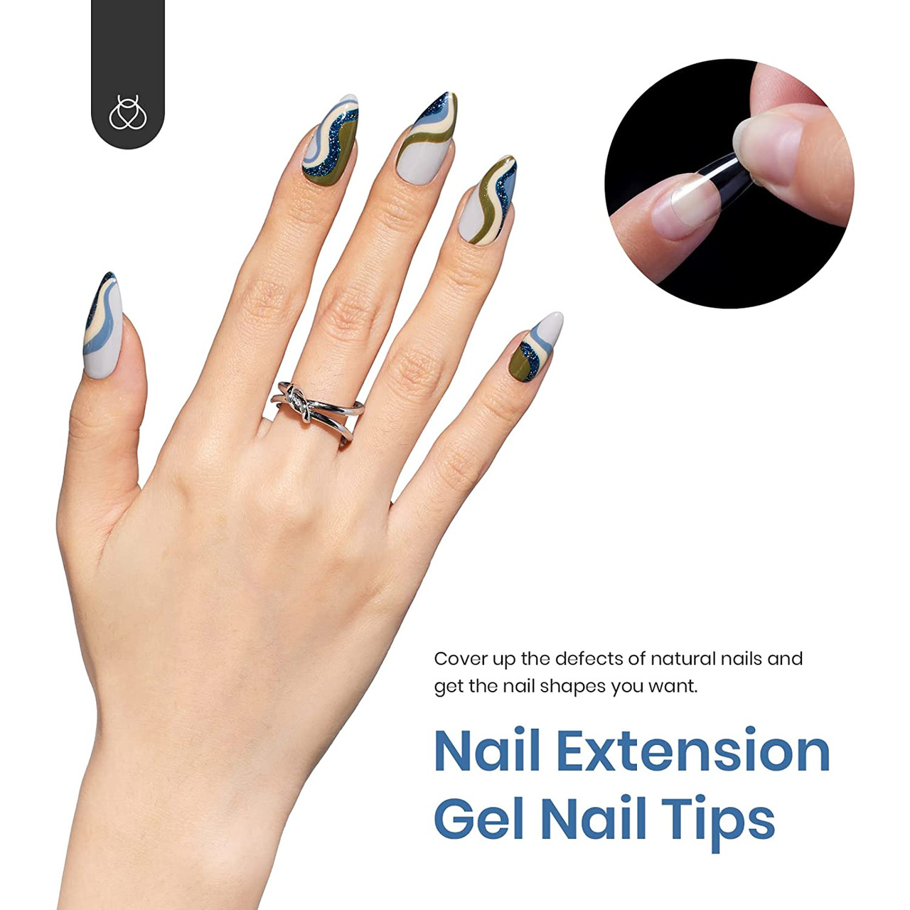 Buy RikView Press on Nails French Tip Nails Oval Nail Tips Glossy Fake Nails  False Nails with Design Full Cover Acrylic Nails (Blue) Online at  desertcartINDIA