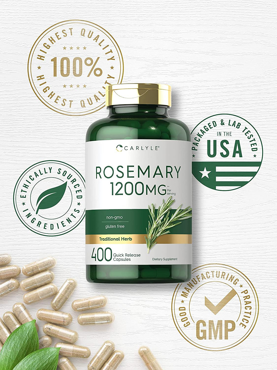 Carlyle Rosemary Capsules 1200mg 400 Count NonGMO & Gluten Free Extract