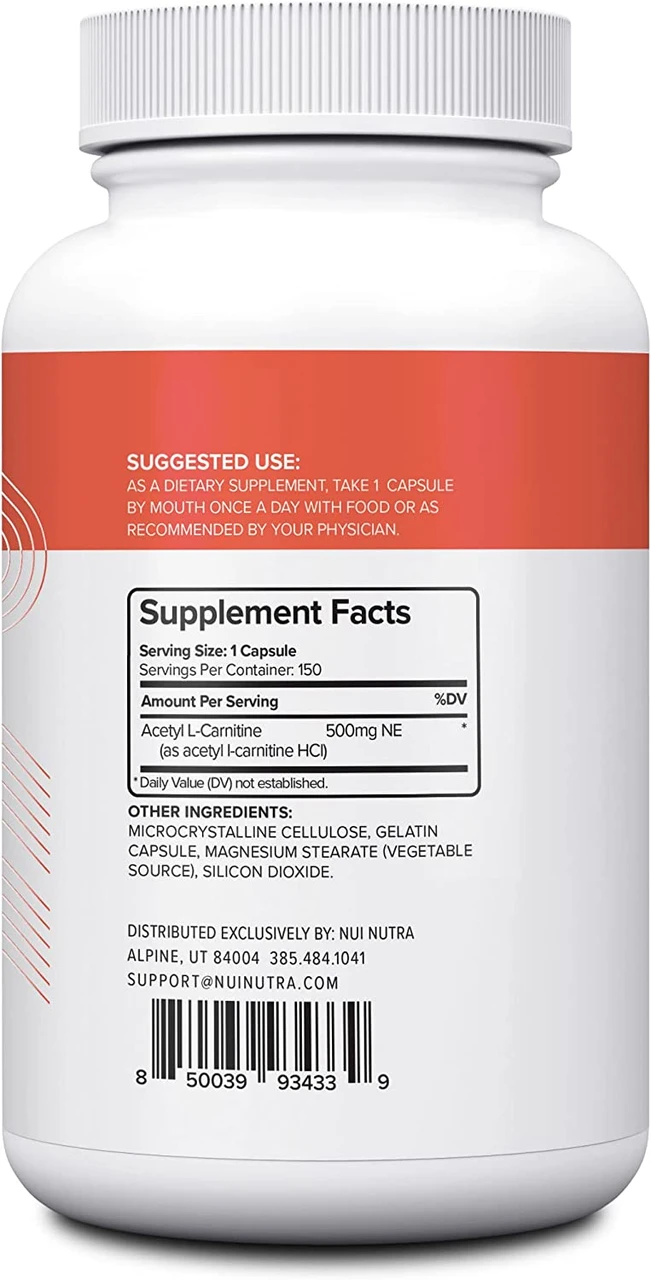 how many mg of l carnitine for weight loss Nui Nutra Acetyl L-Carnitine Supplement | 500mg | 150 Capsules