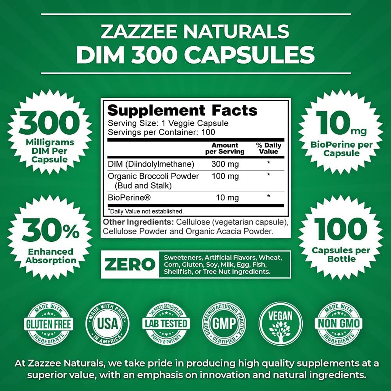 ペルシー Zazzee Extra Strength DIM 300 mg per Capsule, 10 mg