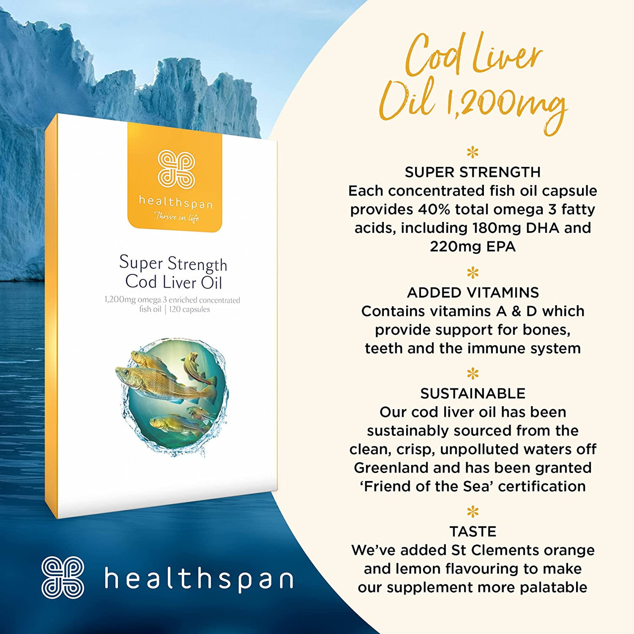 Healthspan Super Strength Cod Liver Oil 1,200mg (120 Capsules