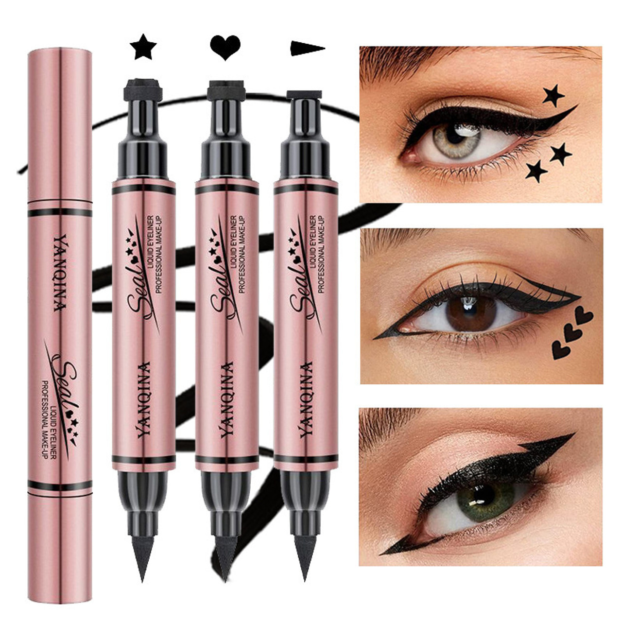 2 In1 Winged Stamp Liquid Eyeliner Pencil Eyes Makeup Waterproof