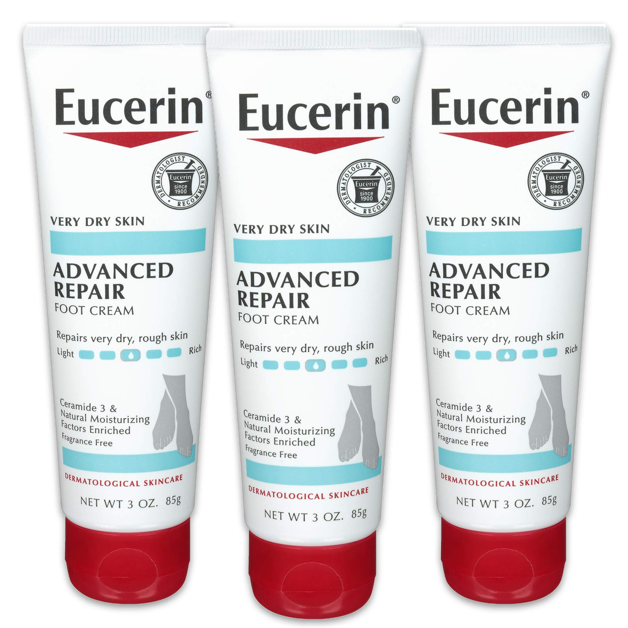Eucerin Advanced Repair Foot Cream Fragrance Free, Foot Lotion for Very Dry Skin Tube (Pack of 3)