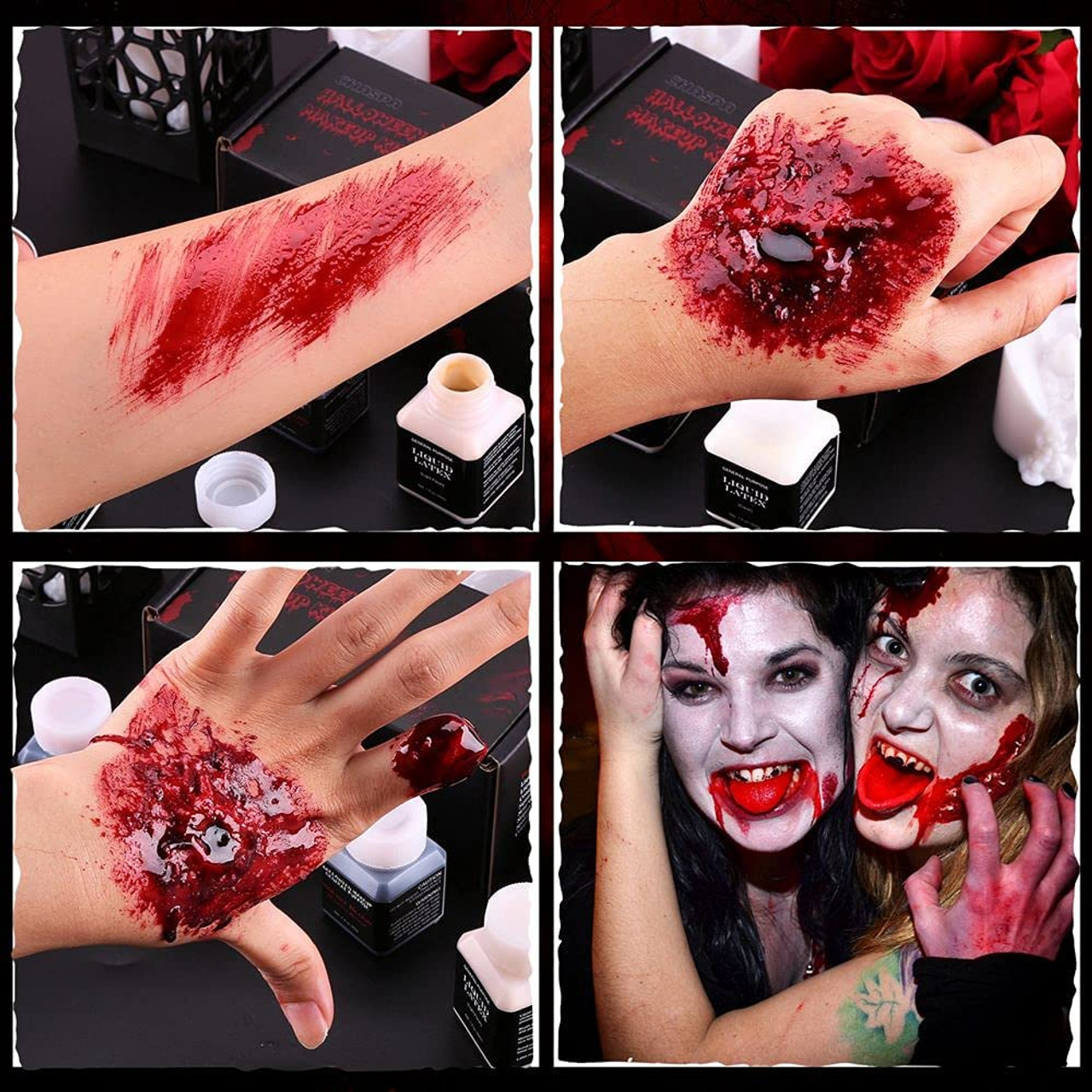 CHASPA Halloween Liquid Latex Special Effects SFX makeup kit for Fake Scar  Wound Makeup - Scar Wax + 2 Btl Fake Blood + 2 Btl Liquid Latex + Spatula  Tool + 2Pcs Stipple Sponge for Halloween Cosplay