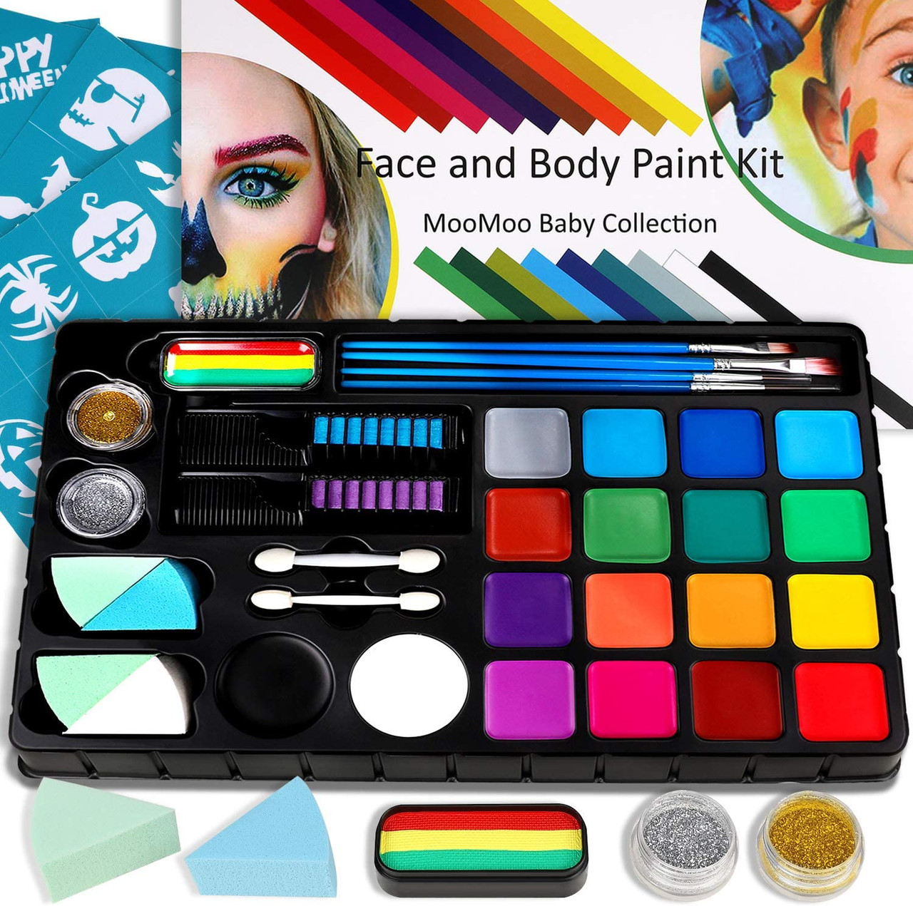 HSMQHJWE Makeup Artist Face Charts Professionals Rainbow Face Paint Kit  Colorful Water Based Body Paint Strokes Painting Party Supplies 8ml Fabric  Stencils for Clothes for Kids 