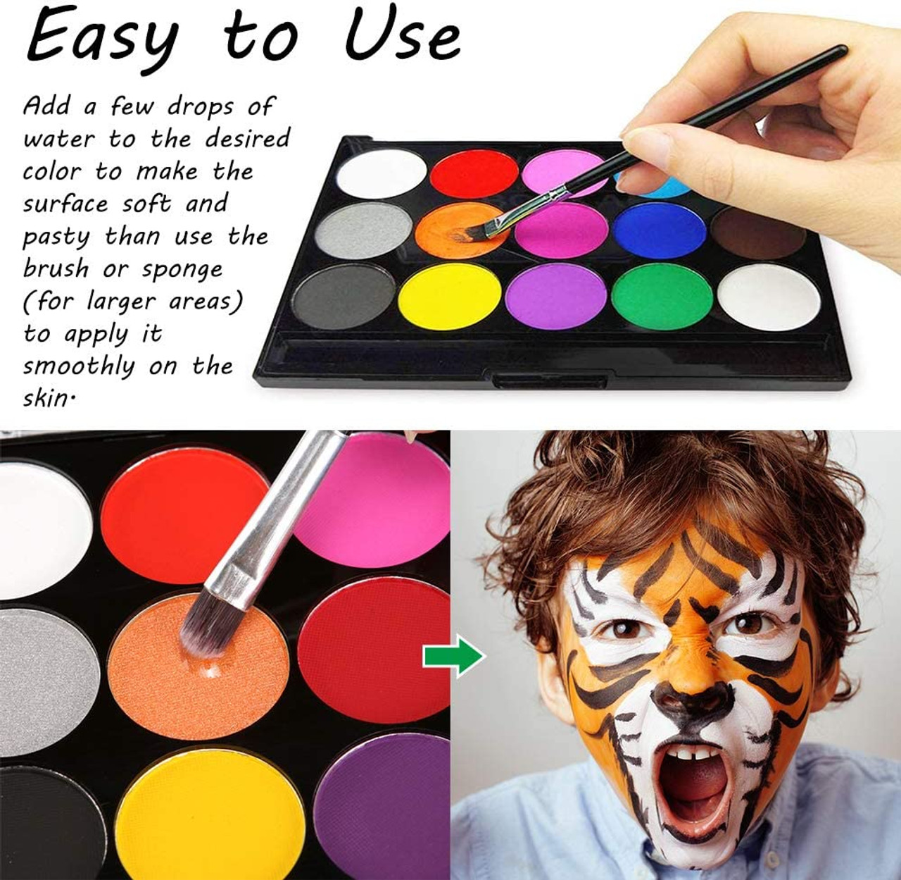 Face Painting Kit for Kids Halloween Face Paint Kits 18 Colors, 28  Stencils, Split Cake, 2 Hair Chalks 6 Brushes 2 Glitter 4 Sponges Body  Paints Set