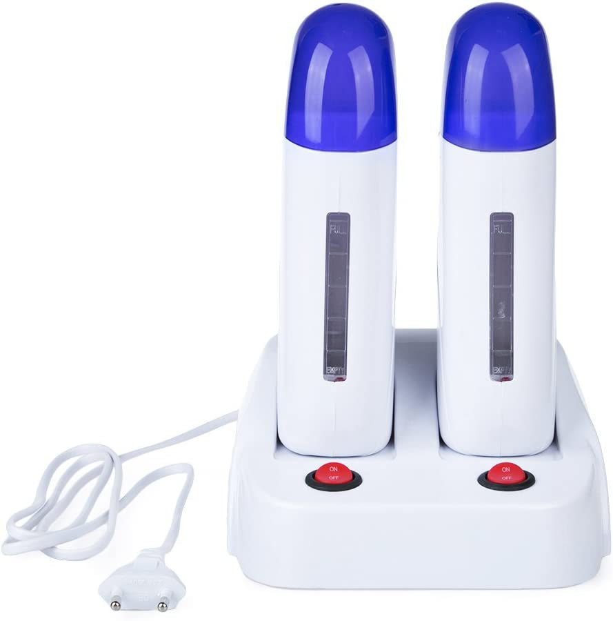Portable Wax Warmer Hair Removal, Double Electric Depilatory Roll On Wax Heater Waxing Machine for Travel At-home Waxing SPA(Blue)