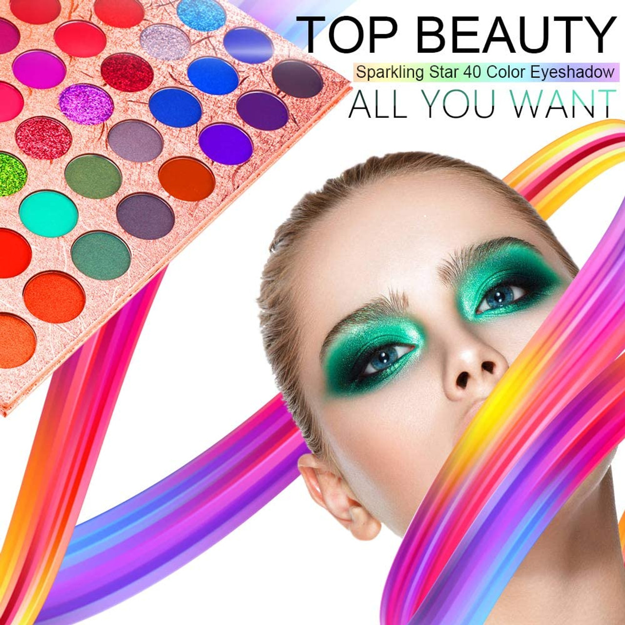 Top Beauty 40 Bright Colors Eyeshadow Palette, Matte and Shimmer Blending  Eye Shadow Glitter Metallic Waterproof