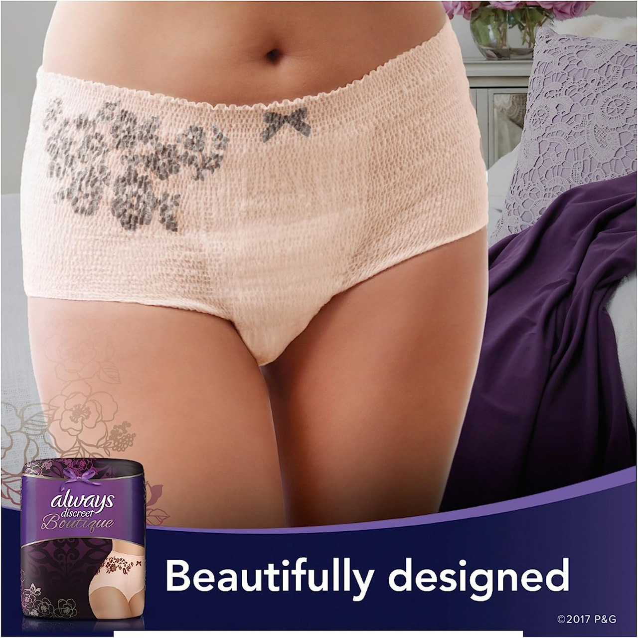 10 Count (1 Package) Large, Always Discreet Boutique Incontinence Underwear,  Maximum Absorbency, Peach