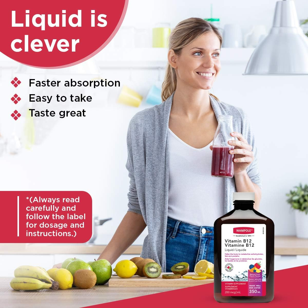 Wampole Vitamin Liquid B12 200 mcg/ml Fast Liquid Absorption 350 ml