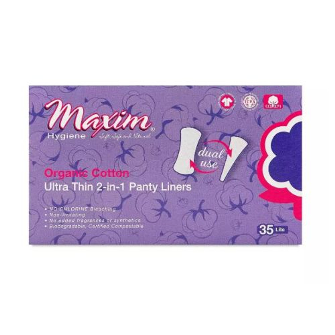 Organic Cotton Ultra Thin 2 In 1 Panty Liner Lite 35 Count By Maxim Hygiene  Products