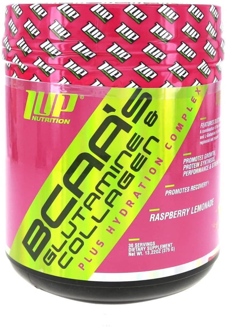 her bcaa's glutamine & l-carnitine raspberry lemonade 30 servings 1Up Nutrition Her BCAA's, Glutamine & Collagen Plus Hydration Complex, Raspberry  Lemonade