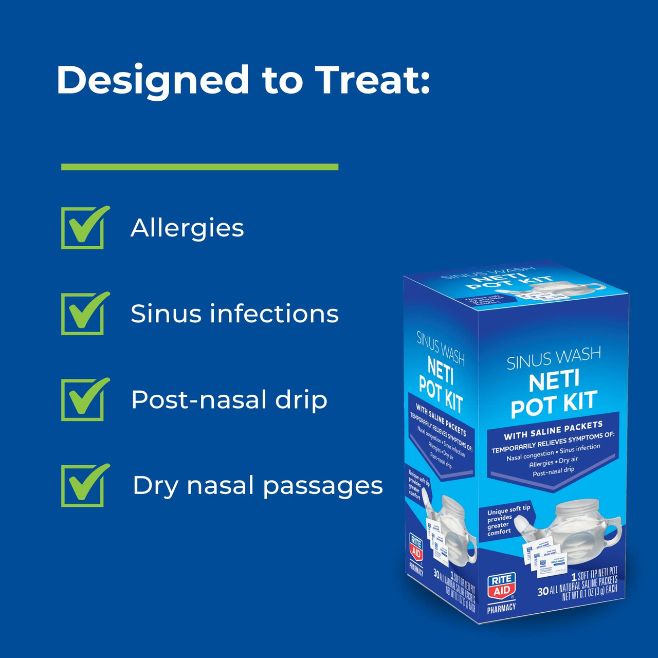 Rite Aid Neti Pot Nasal Rinse Kit with 30 Salt Packets - 1 Kit