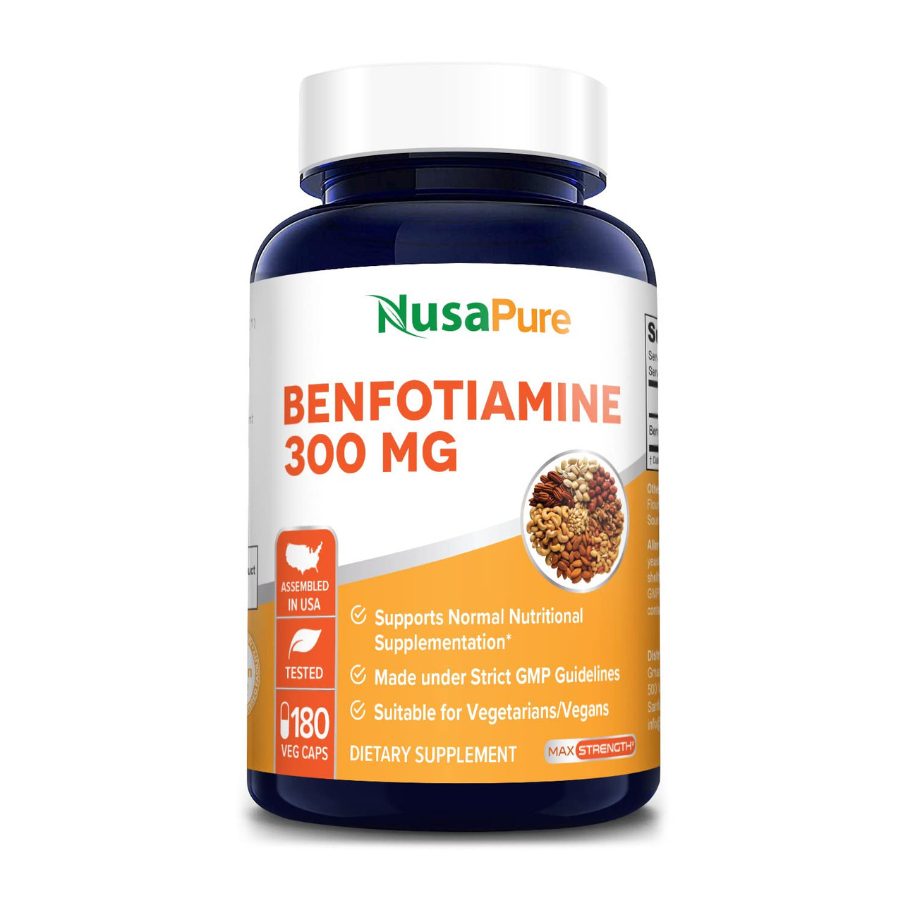 NusaPure Benfotiamine 300mg 180 Veggie Caps (Non-GMO,Vegan & Gluten-Free)