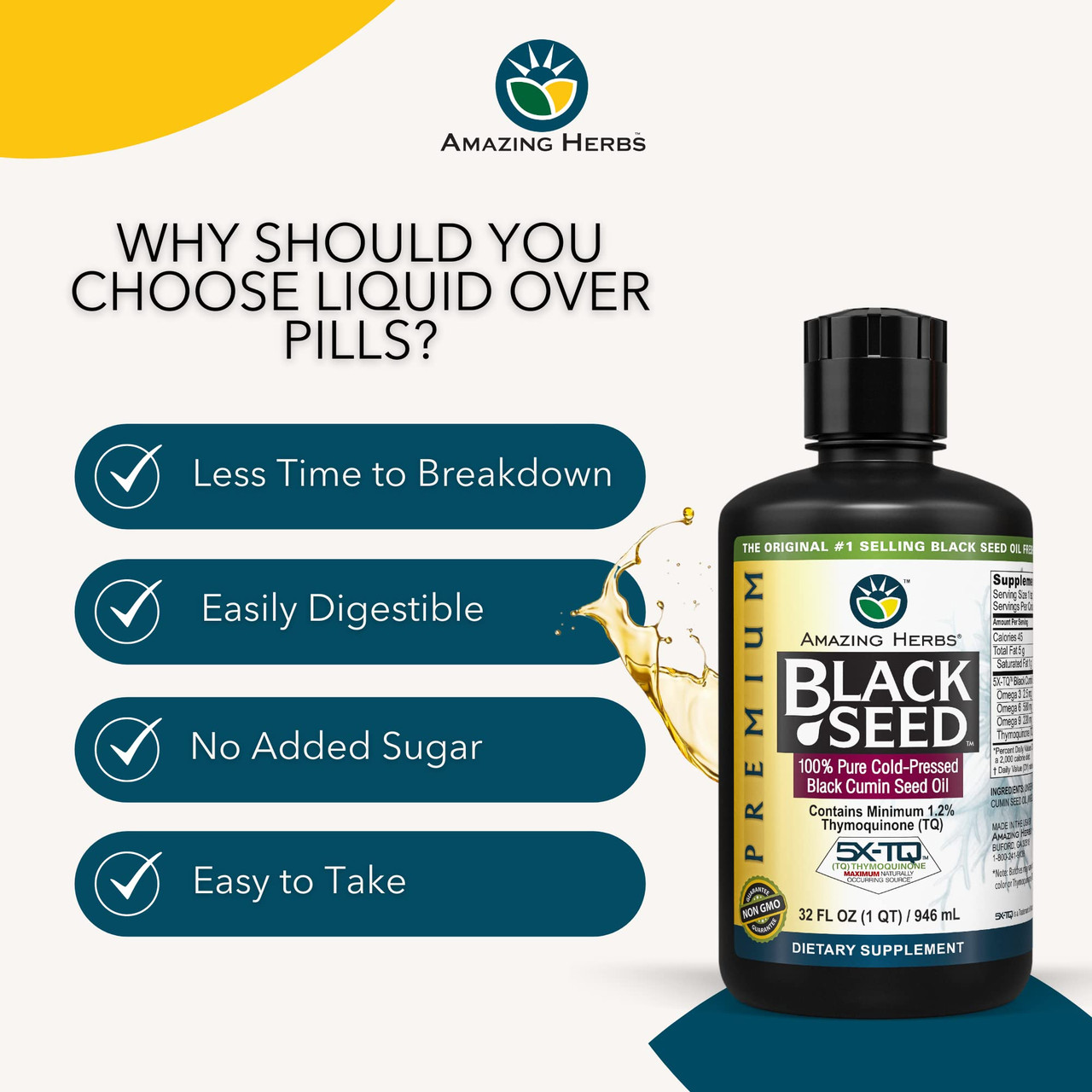 Amazing Herbs Premium Black Seed Oil - Cold Pressed Nigella Sativa Aids ...