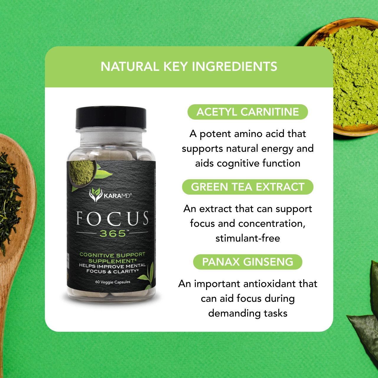 Karamd Focus 365 - Nootropic Brain Supplement For Memory & Focus - With  Maca Root, Ginseng, Acetyl L-