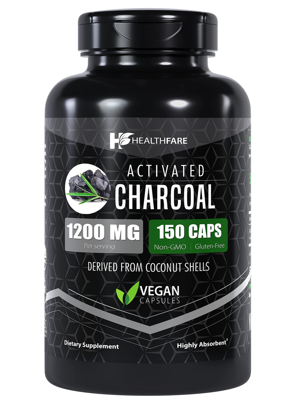 Healthfare Activated Charcoal Capsules 1200Mg | 150 Capsules | Derived From  Coconut Shells