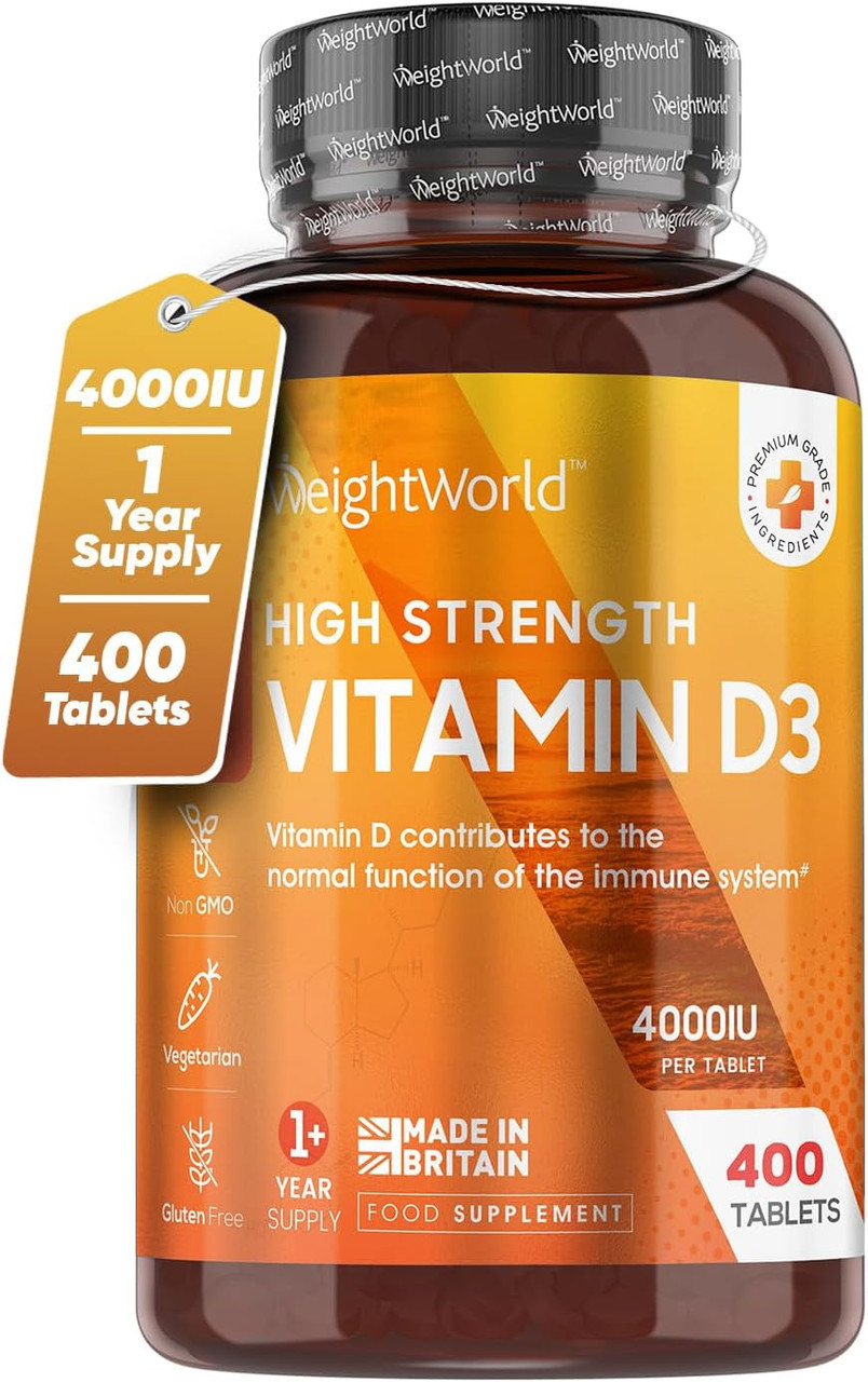Weightworld Vitamin D3 4000 IU – 400 High Strength Vitamin D Tablets (1+ Year Supply) – Vegetarian Immune System Vitamins - One A Day Vitamin D Supplement - VIT D3 As Cholecalciferol - Made in The UK