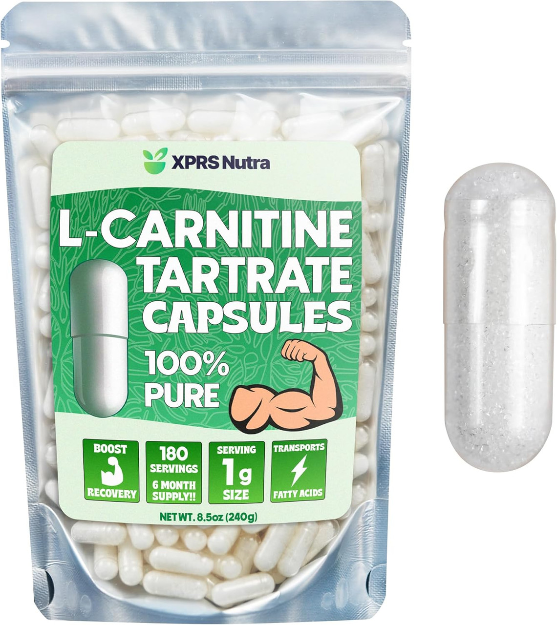 Xprs Nutra L Carnitine Supplement - 360 Capsules of L Carnitine Tartrate -  6 Month Supply of L-