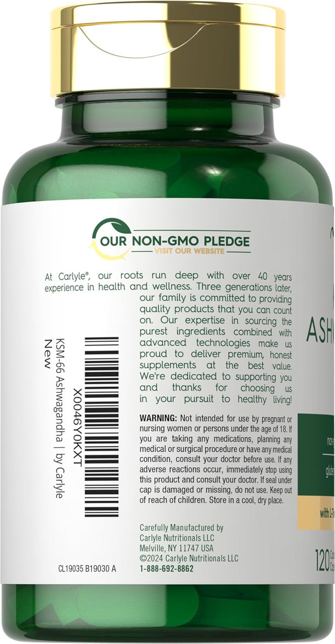 Carlyle KSM-66 Ashwagandha 600mg | 120 Caplets | Extract Supplement with L-Theanine 