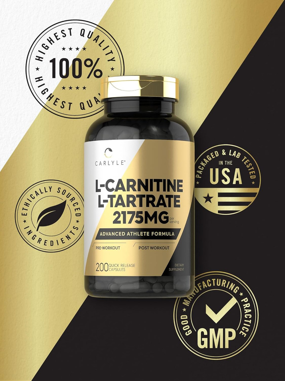 Carlyle L Carnitine Tartrate | 2175mg | 200 Capsules | Advanced Athlete  Formula