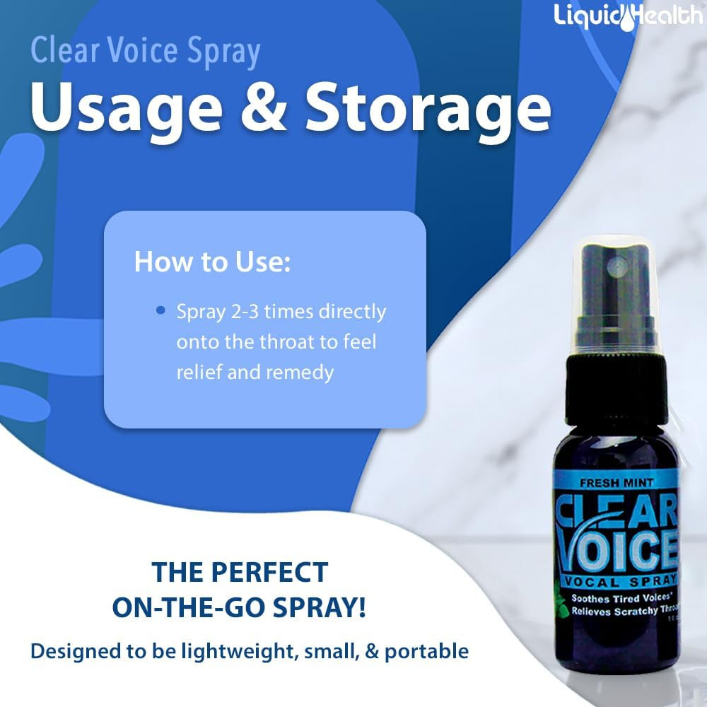 Liquidhealth Clear Voice Oral Throat Spray Singing Ease Clarity Soothing  Dampener Moisturizer Relief Vocal Eze Reducer