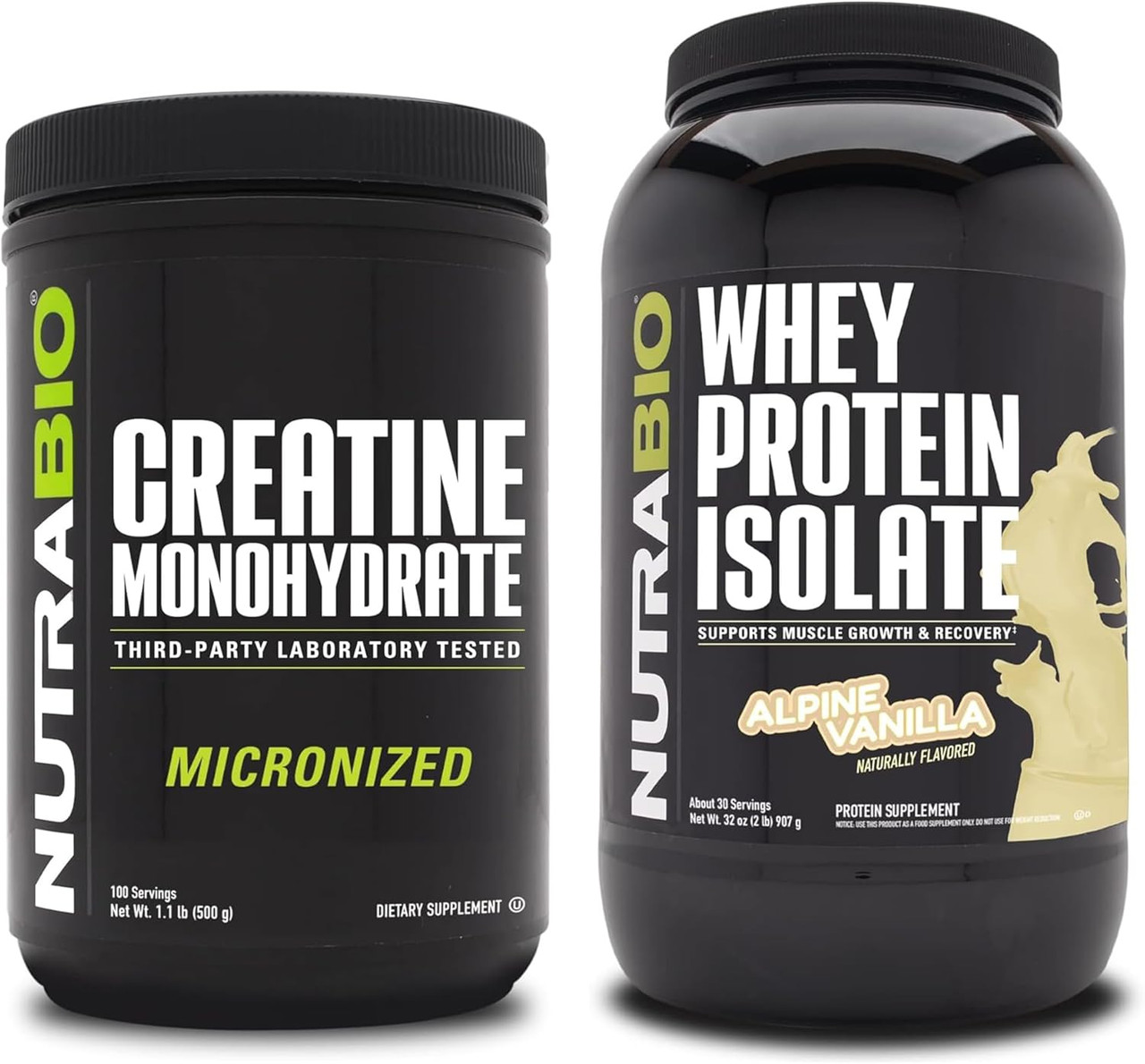 Nutrabio Creatine Monohydrate Unflavored 500g and Whey Protein