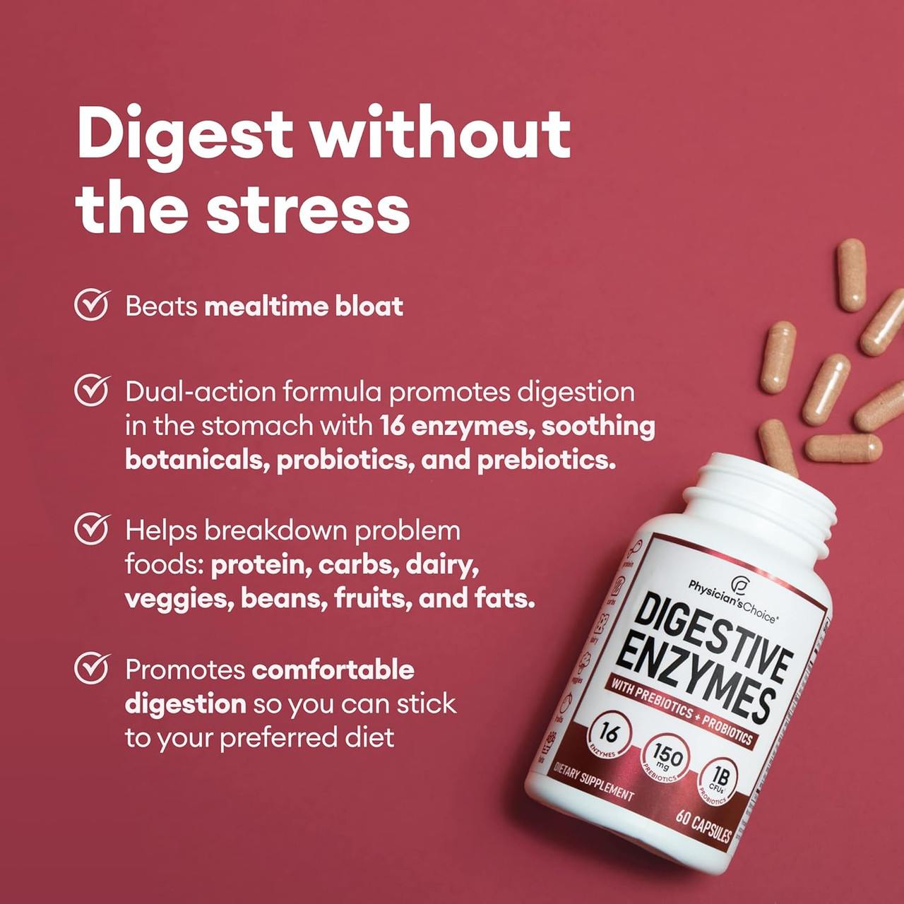 Physician's Choice 60 Billion Probiotic, for Women & Men, 60 Count, Digestive & Gut Health