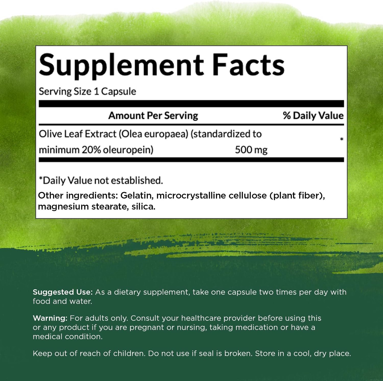 NusaPure Olive Leaf 50:1 Extract, 500 mg Equivalent to 25