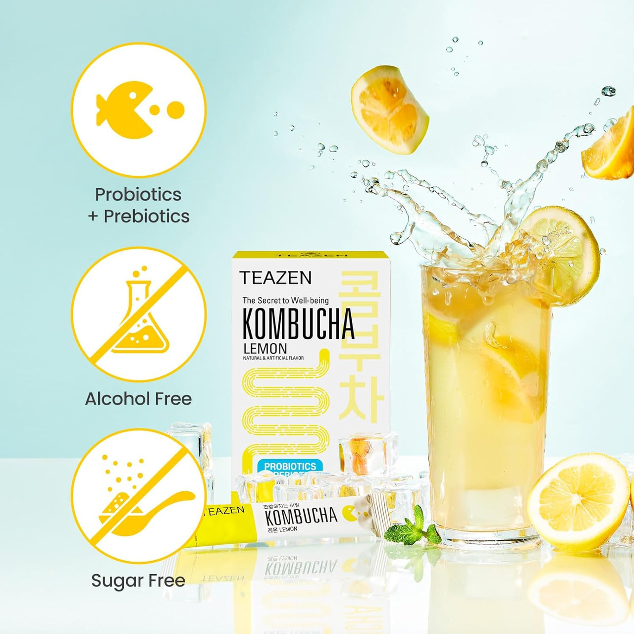Teazen Kombucha Lemon Flavor Variety Pack Lemon Drink Mix 10