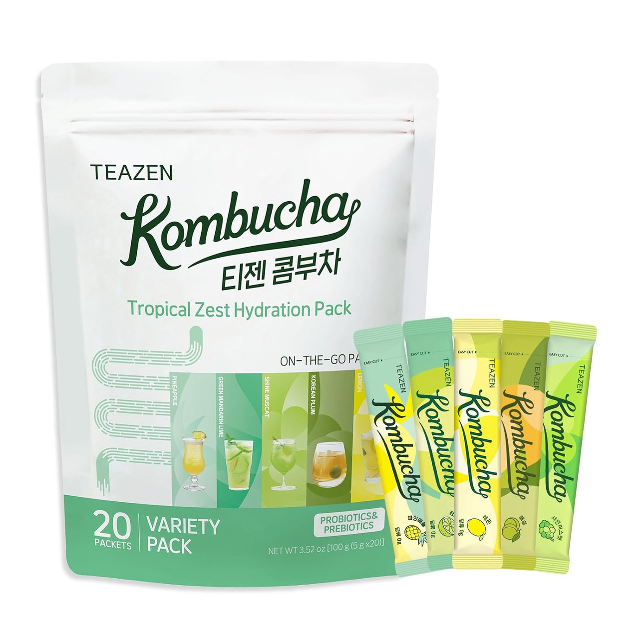 Teazen Kombucha Tea Tropical Zest Hydration Variety Pack - 20
