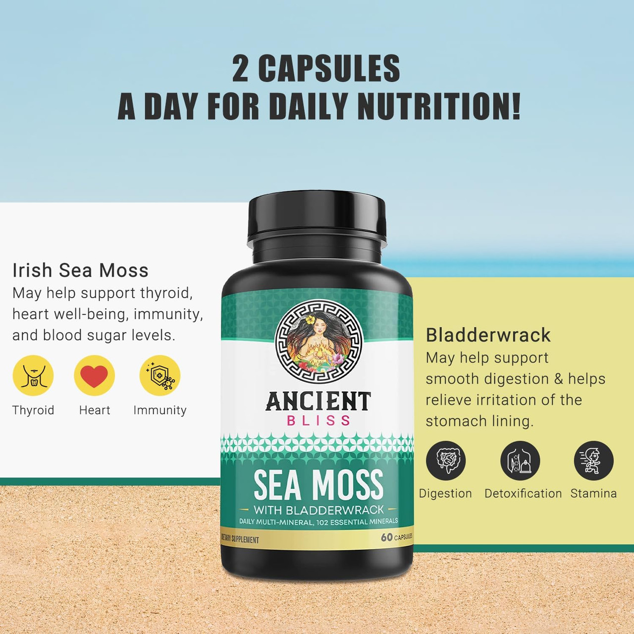 Ancient Bliss Organic Irish Sea Moss Pills - Dr Sebi Wi | Buy at Kiwla