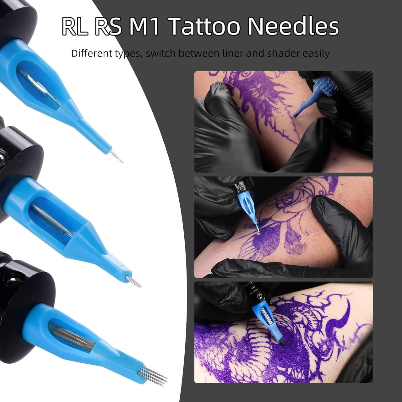 50pc Sterile Tattoo Needle & Tube Set – 3/4 Grip With Tips – Mix Sizes 3 5 7 9 RL RS M1