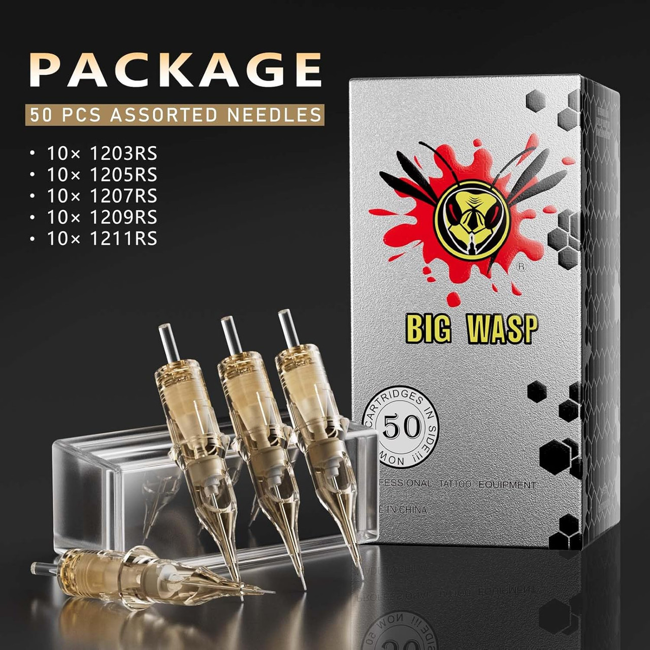 Bigwasp タトゥーカートリッジ (3RL、5RS、9RS、11CM) Bigwasp (3Rd Gen) 50Pcs Assorted Disposable Cartridge Tattoo