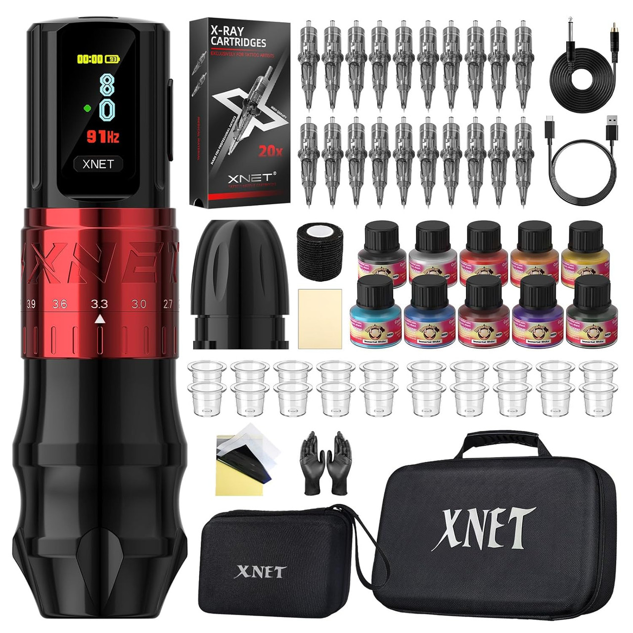 Machine à tatouer fil 2400mAh 2 en 1 Tattoo Power Supply Machine cran Coreless Motor Liner Shader Kit de tatouage Doré Mxzzand - Au quotidien