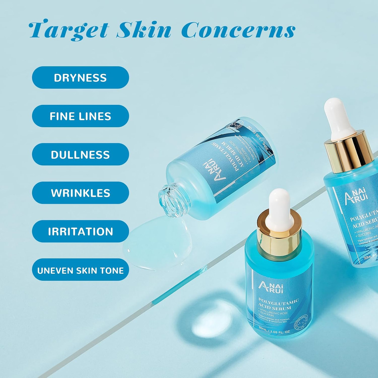 Anai Rui 3Pcs Clay Mask Set+Polyglutamic Acid Moisturizing Serum
