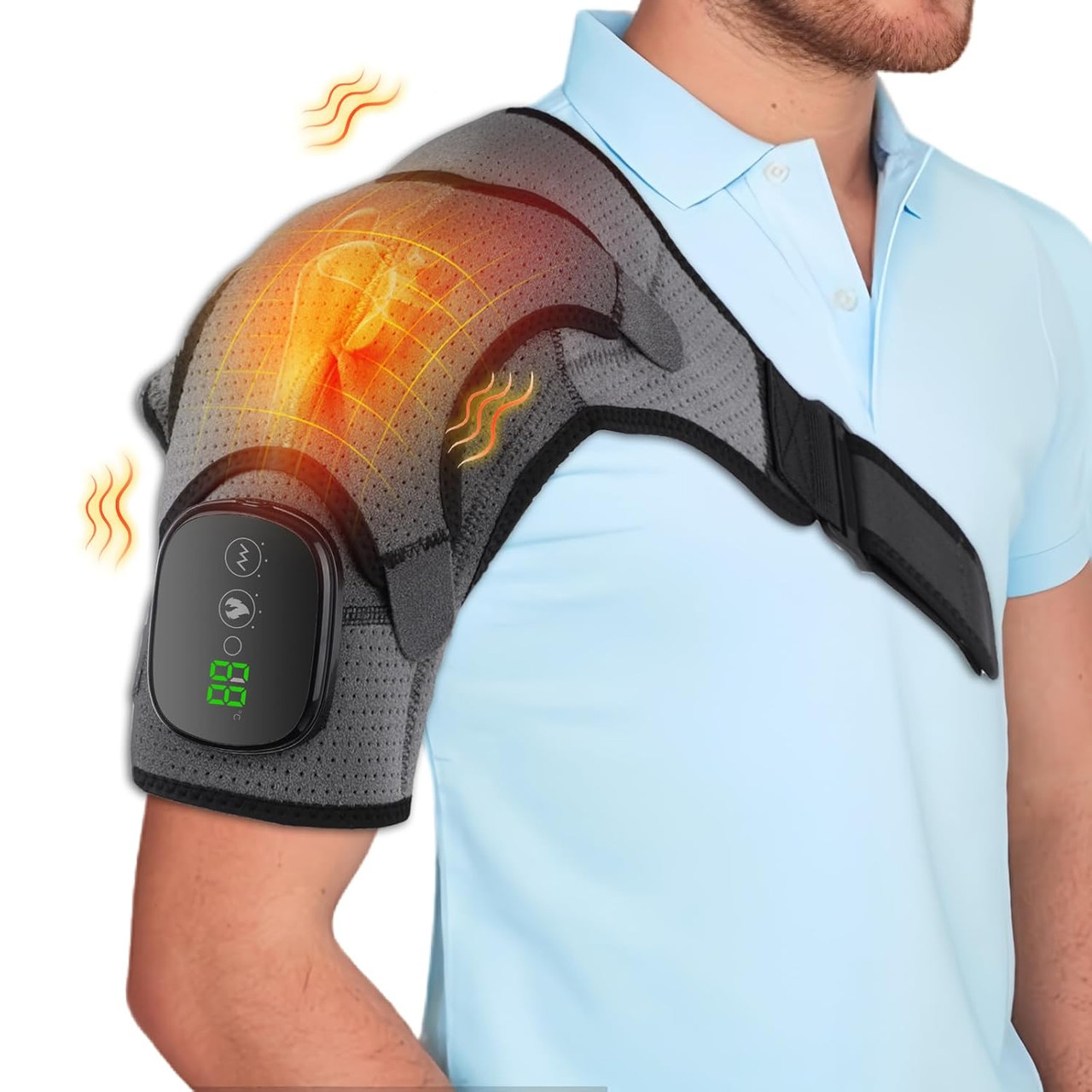 Cordless Heated Shoulder Brace Wrap, Shoulder Heating Pad With Massage, 3  Heat & Vibration, 5000Mah Battery