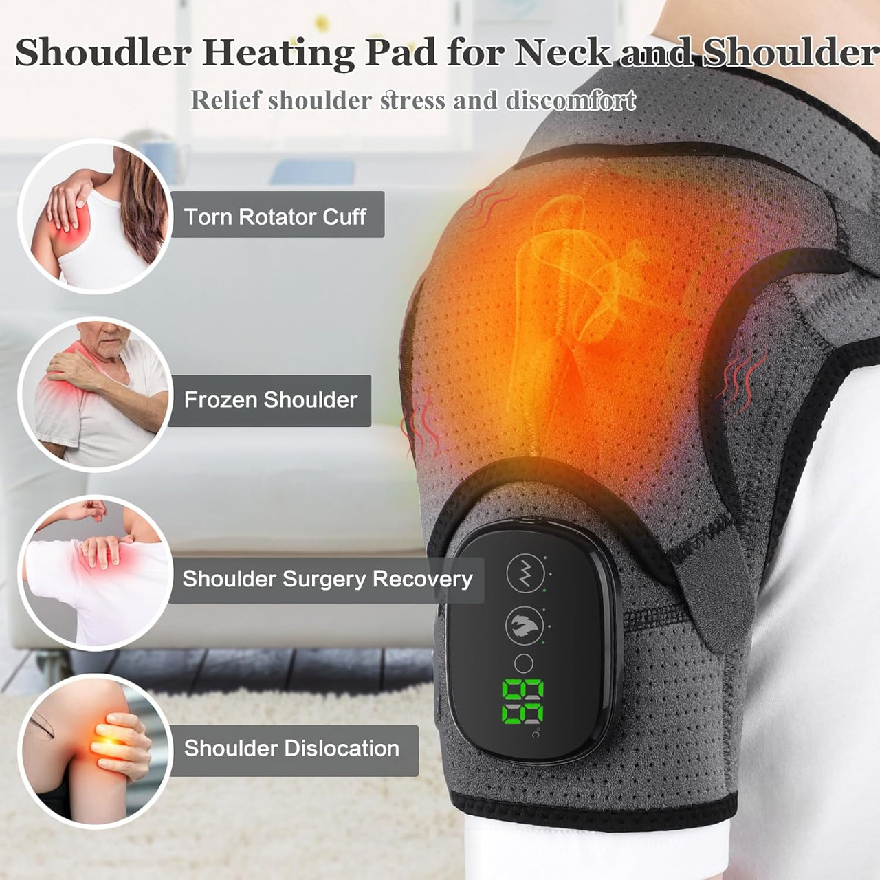 Heated Shoulder Wrap With Massage, Portable Heated Shoulder Brace For Women  Men, Cordless Vibration Shoulder Heating