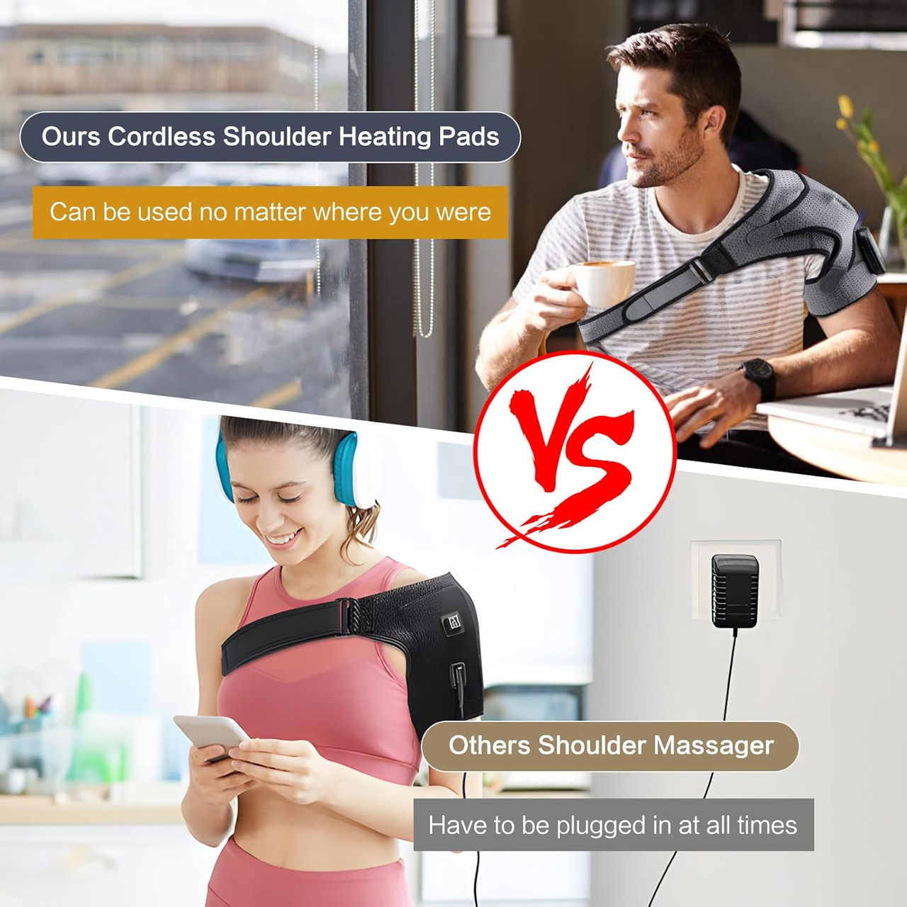 Heated Shoulder Wrap With Massage, Portable Heated Shoulder Brace For Women  Men, Cordless Vibration Shoulder Heating