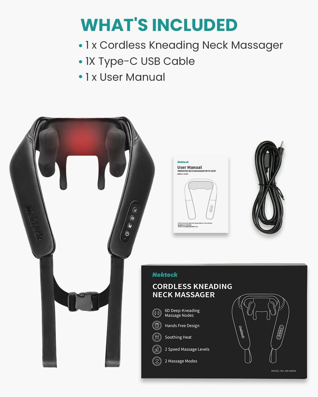 Nekteck Neck Massager, Cordless 6D Shiatsu Neck And Back Massager